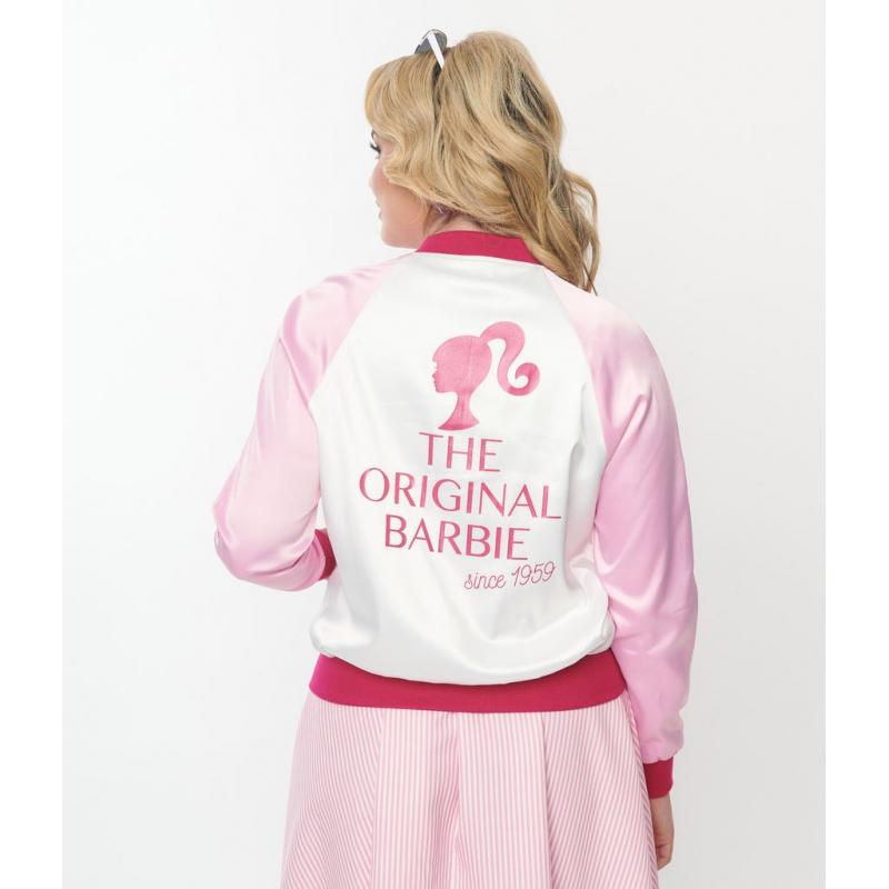 Barbie x Unique Vintage Pink Satin Bomber Jacket 207390 BarbiePedia