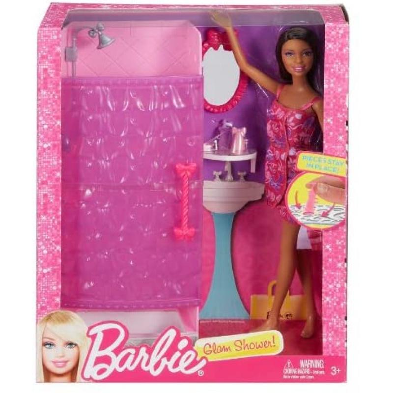 Barbie glam shower sales playset