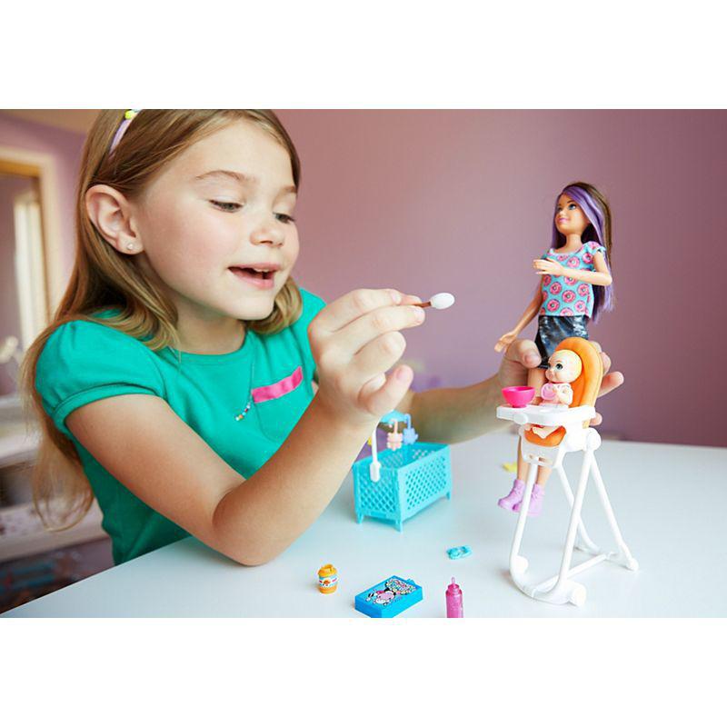 Barbie® Babysitting Playset with Skipper™ Doll, Color-Change Baby Doll,  High Chair, Crib and Themed Accessories - FHY98 BarbiePedia