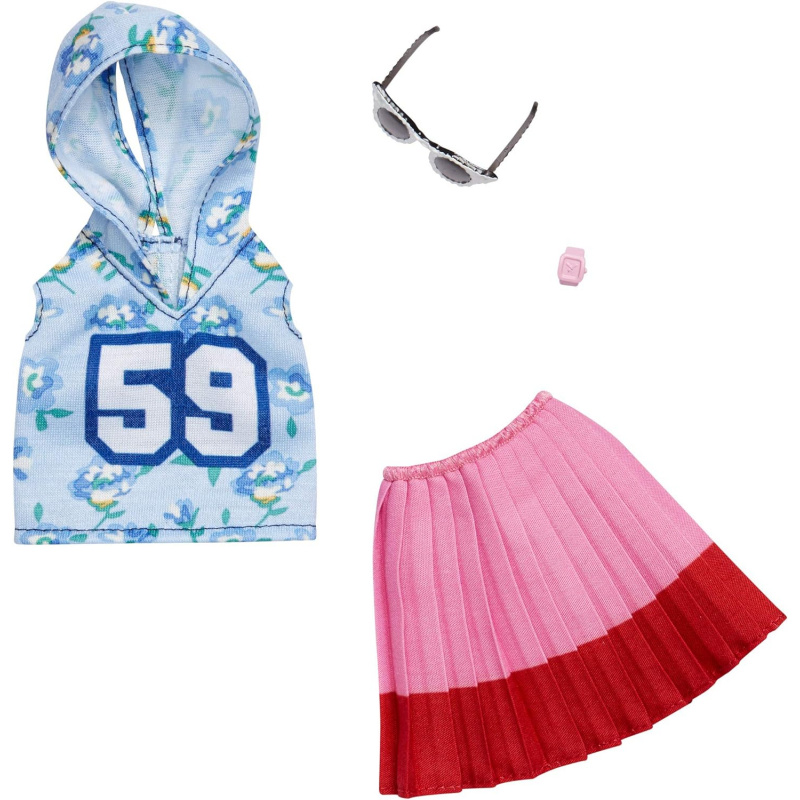 Barbie Fashions Night Outfit - Blue Hoody 59, Pink Skirt and Glasses