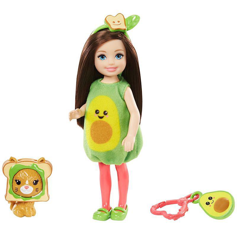 Barbie® Club Chelsea™ Dress-Up Doll in Avocado Costume, 6-inch Brunette, with Pet Kitten and Accessories