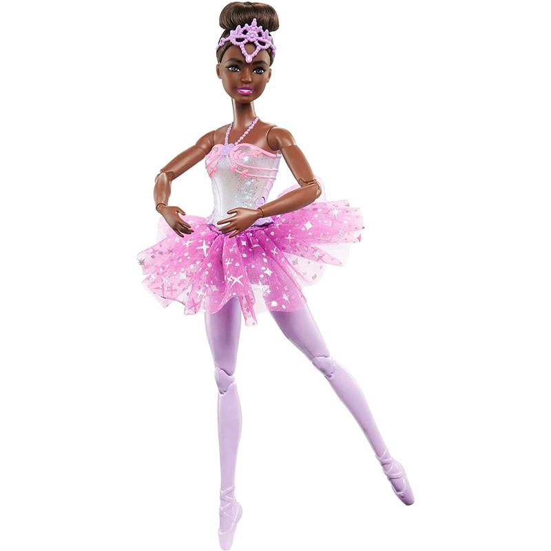Barbie Doll, Magical Ballerina Doll, Black Hair, Light-Up Feature, Tiara and Purple Tutu, Ballet Dancing, Poseable,
