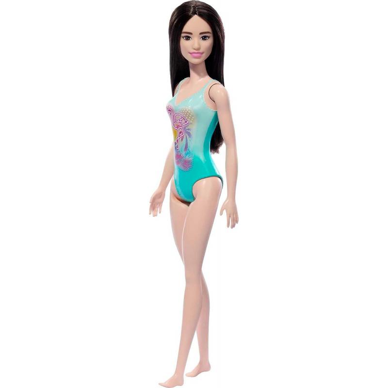 Beach Barbie Doll With Black Hair Wearing Tropical Blue Swimsuit