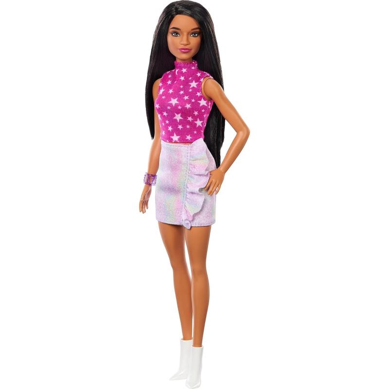 Barbie Fashionistas Doll #215 with Pink Star-Print Top and Iridescent Skirt  - HRH13 BarbiePedia