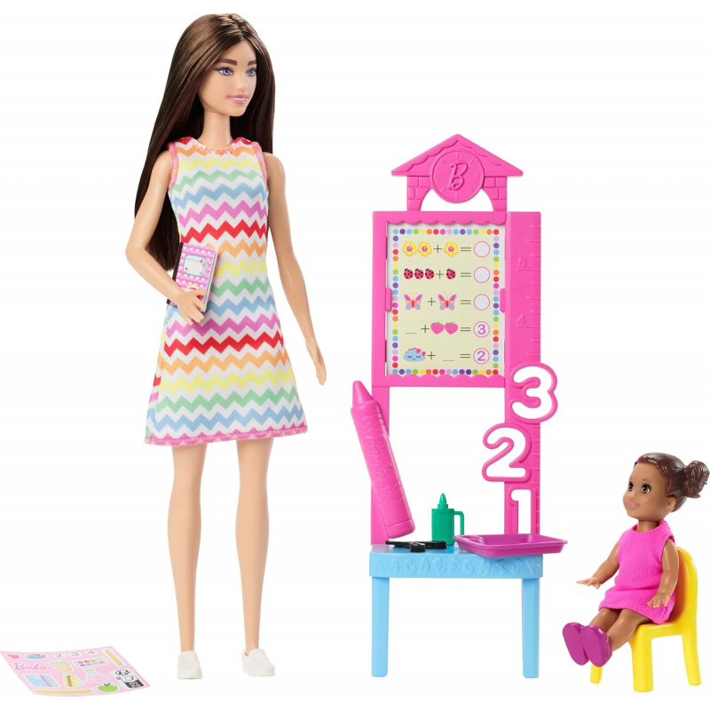 Barbie Teacher Doll with Brunette Fashion Doll with Printed Dress, 1 ...