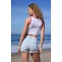 Barbie Light Blue Stretch High Waisted Denim Shorts