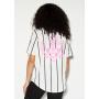 White Pinstriped Barbie Graphic Baseball Jersey