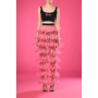 Black top with pink feathers skirt