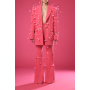 Pink crêpe oversized suit with feathers