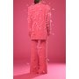 Pink crêpe oversized suit with feathers