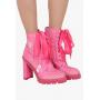 Balmain x Barbie Pink canvas monogram print Petra Ranger ankle boots