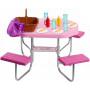 Barbie Outdoor Furniture, Pink Picnic Table with Adjustable Seats and Hot Dog Picnic for 4