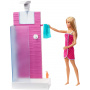 Barbie doll with bathroom furniture and accessories.