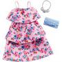 Barbie Clothes: Pink Floral Dress, Plus 2 Accessories Dolls