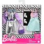 Barbie Fashions 2-Pack Clothing Set, 2 Outfits Doll Include Iridescent Sweatshirt, Silvery Metallic Skirt, Gingham Dress & 2 Accessories