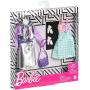 Barbie Fashions 2-Pack Clothing Set, 2 Outfits Doll Include Iridescent Sweatshirt, Silvery Metallic Skirt, Gingham Dress & 2 Accessories