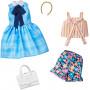 Barbie Fashions 2-Pack Clothing Set, 2 Outfits Doll Include Blue Plaid Dress, a Striped Tie Top, Floral Shorts & 2 Accessories