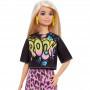 Barbie® Fashionistas™ Doll #155 with Long Blonde Hair Wearing “Rock” Graphic T-Shirt, Animal-Print Skirt, Pink Booties & Earrings