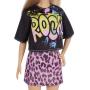 Barbie® Fashionistas™ Doll #155 with Long Blonde Hair Wearing “Rock” Graphic T-Shirt, Animal-Print Skirt, Pink Booties & Earrings