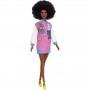 Barbie® Fashionistas™ Doll #156 with Brunette Afro & Blue Lips Wearing Graphic Coat Dress & Yellow Shoes