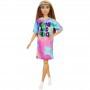 Barbie® Fashionistas™ Doll 159, Petite, with Light Brown Hair Wearing Tie-Dye T-Shirt Dress, White Shoes & Visor