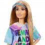 Barbie® Fashionistas™ Doll 159, Petite, with Light Brown Hair Wearing Tie-Dye T-Shirt Dress, White Shoes & Visor