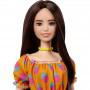 Barbie® Fashionistas™ Doll #160 with Long Brunette Hair Wearing Patterned Orange Dress, White Shoes & Yellow Choker