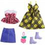 ​Barbie® Fashions 2-Pack Clothing Set, 2 Outfits for Barbie® Doll Include Yellow Plaid Dress, Floral Top, Denim Skirt & 2 Accessories