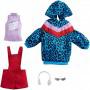 ​Barbie® Fashions 2-Pack Clothing Set, 2 Outfits for Barbie® Doll Include Animal-Print Hoodie Dress, Graphic Top, Red Overalls & 2 Accessories