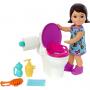 Barbie Small Doll And Accessories, Babysitters Inc. Set With Toilet And 5 Pieces