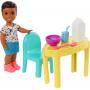 Barbie Small Doll And Accessories, Babysitters Inc. Set With Table, Chair And 5 Pieces