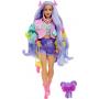 Barbie Doll with Pet Koala, Barbie Extra, Kids Toys, Clothes and Accessories, Wavy Lavender Hair, Colorful Butterfly Sweater, Pink