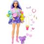 Barbie Doll with Pet Koala, Barbie Extra, Kids Toys, Clothes and Accessories, Wavy Lavender Hair, Colorful Butterfly Sweater, Pink
