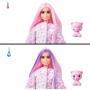 Barbie Cutie Reveal Doll & Accessories, Cozy Cute Tees Teddy Bear In “Love” T-Shirt, Purple-Streaked Pink Hair & Brown Eyes