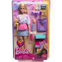 Barbie “Malibu” Stylist Doll & 14 Accessories Playset, Hair & Makeup theme With Puppy & Styling Cart