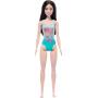 Beach Barbie Doll With Black Hair Wearing Tropical Blue Swimsuit