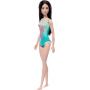 Beach Barbie Doll With Black Hair Wearing Tropical Blue Swimsuit