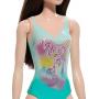 Beach Barbie Doll With Black Hair Wearing Tropical Blue Swimsuit