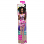 Barbie Fashion Doll With Straight Brown Hair Wearing Removable Pink Dress With Logo Print & Shoes