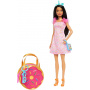 Barbie Premium Pink Doughnut Fashion Bag, Pink Dress, Orange Heels, and Accessories