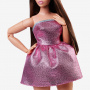 Barbie Looks #24 doll (with Brown Hair and Modern Y2K Fashion, Shimmery Pink Strapless Dress with Peep-Toe Heels)