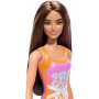 Beach Barbie Doll With Light Brown Hair Wearing Tropical Pink And Orange Swimsuit