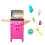 Barbie World Barbecue Grill Playset with 7 Dollhouse Accessories, Including a Grill with Working Lid and Food