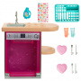 Barbie World Dishwasher Toy Set with 9 Dollhouse Kitchen Accessories Including Dishes, Drying Rack and More