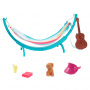 Barbie World Hammock Set with 7 Camping Accessories Including Swinging Hammock with Guitar and Puppy