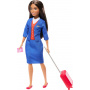 Barbie Flight Attendant Brunette Fashion Doll in Removable Blue Uniform, Includes Rolling Luggage Suitcase, Headphones, and Passport Accessories