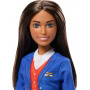 Barbie Flight Attendant Brunette Fashion Doll in Removable Blue Uniform, Includes Rolling Luggage Suitcase, Headphones, and Passport Accessories