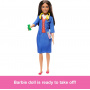 Barbie Flight Attendant Brunette Fashion Doll in Removable Blue Uniform, Includes Rolling Luggage Suitcase, Headphones, and Passport Accessories