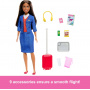 Barbie Flight Attendant Brunette Fashion Doll in Removable Blue Uniform, Includes Rolling Luggage Suitcase, Headphones, and Passport Accessories