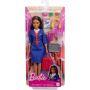 Barbie Flight Attendant Brunette Fashion Doll in Removable Blue Uniform, Includes Rolling Luggage Suitcase, Headphones, and Passport Accessories